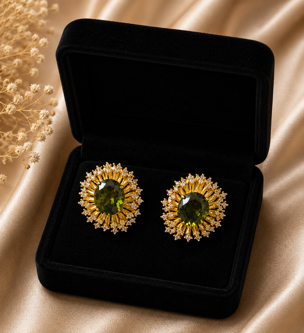 Elegant gold and green earrings