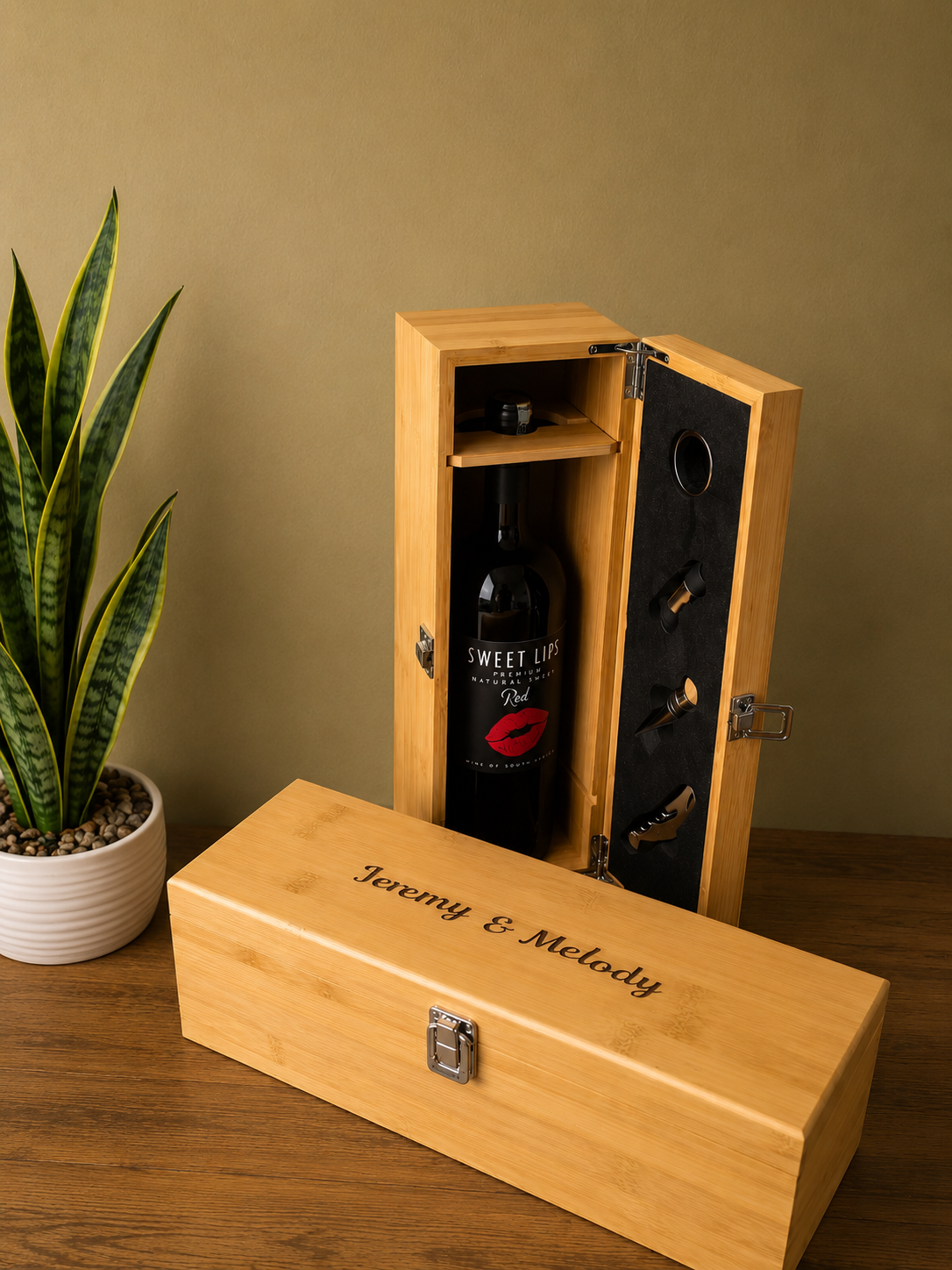 Wooden Wine Box Gift Set
